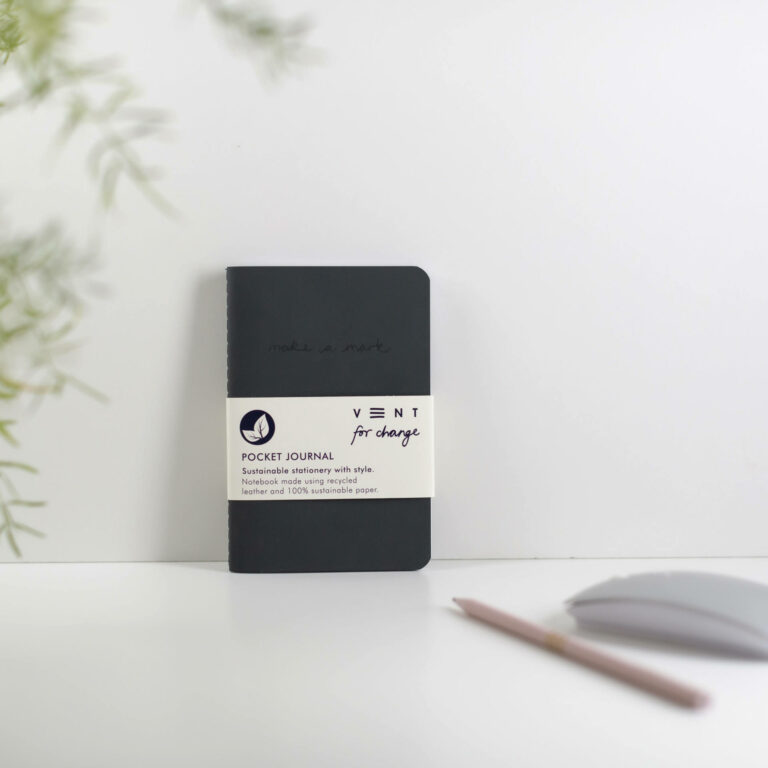 Recycled Leather Pocket Notebook Journal - Charcoal Grey