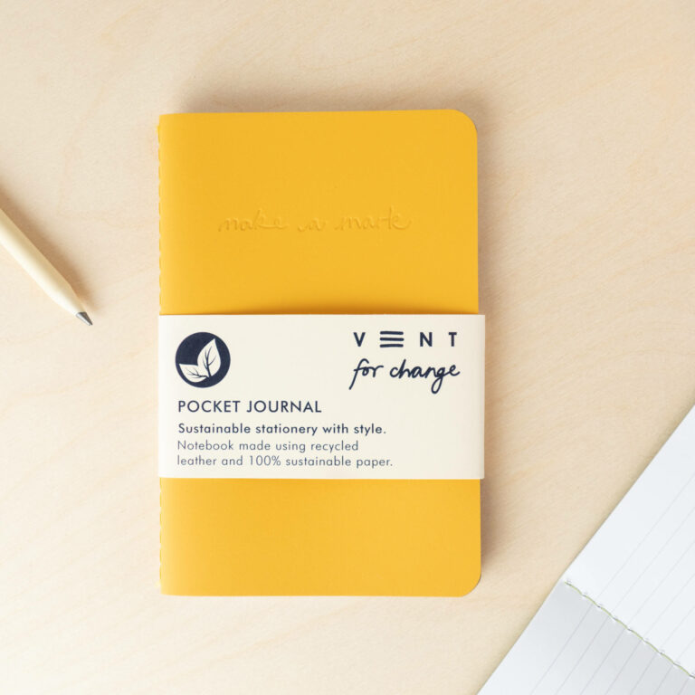 Recycled Leather Pocket Notebook Journal - Mustard Yellow