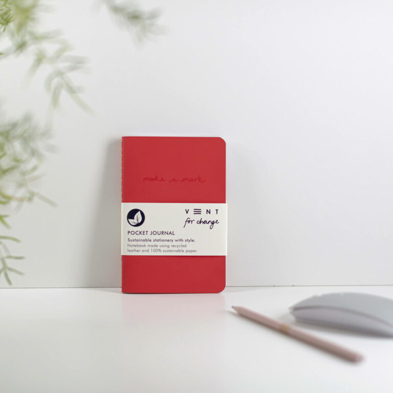 Recycled Leather Pocket Notebook Journal - Red
