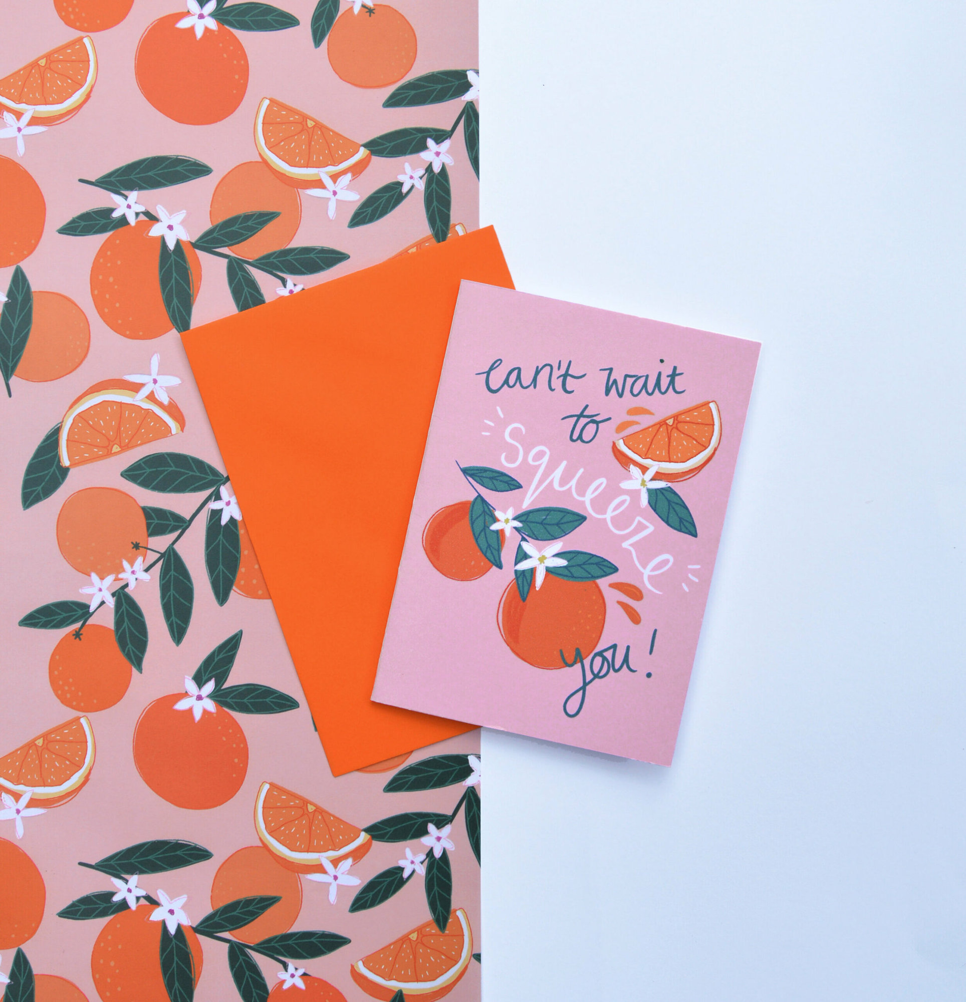 Can't Wait To Squeeze You! 
Botanical Orange Card - card + co-ordinating wrap, Standard Envelope