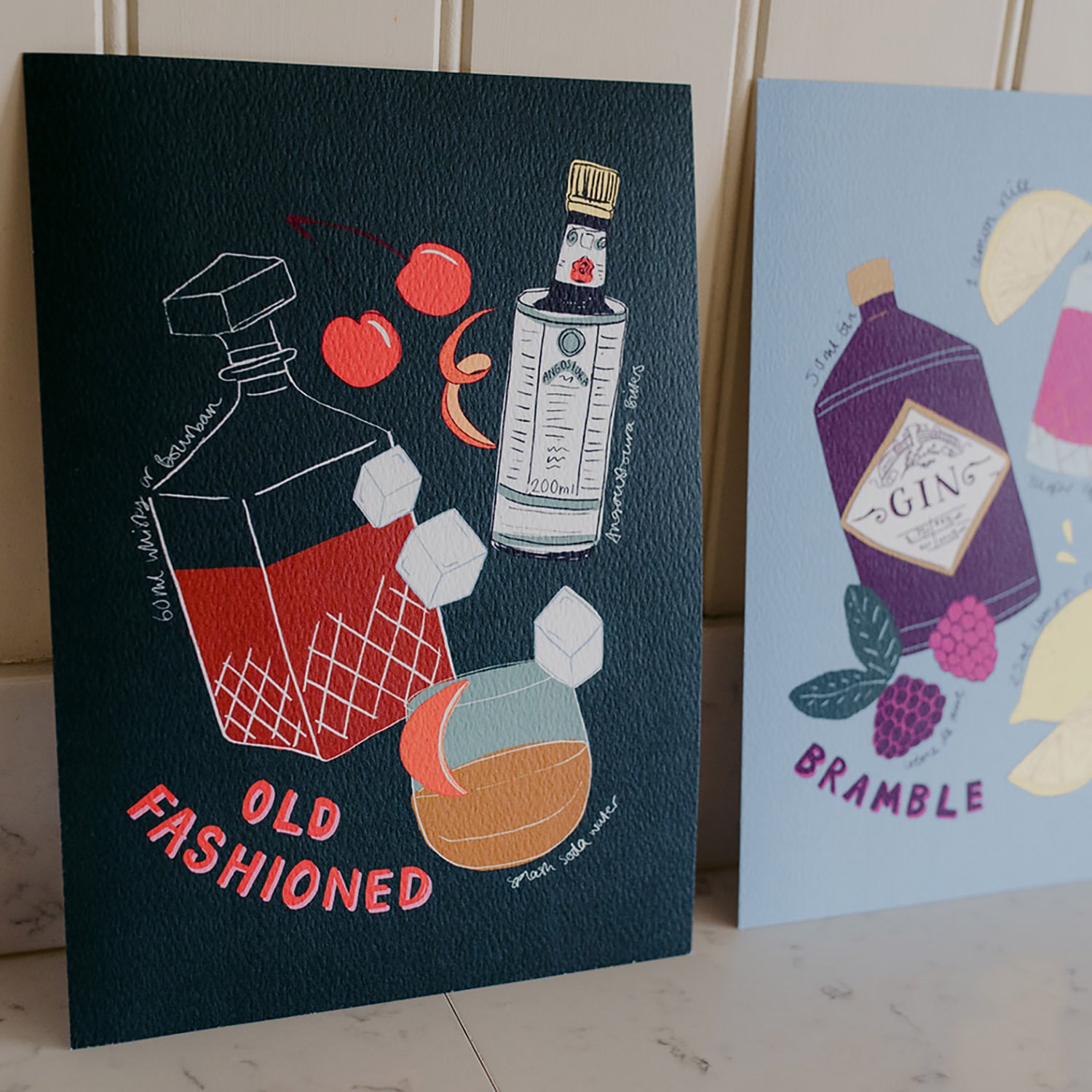 Cocktail Art Prints - Old Fashioned, A5