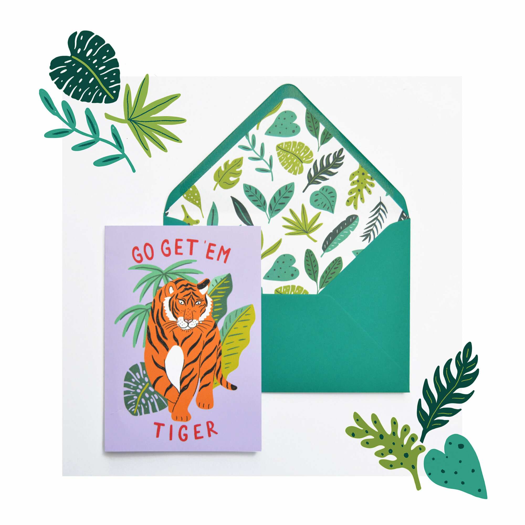 'go Get 'em' Tiger Card - Just the card, Lined Envelope