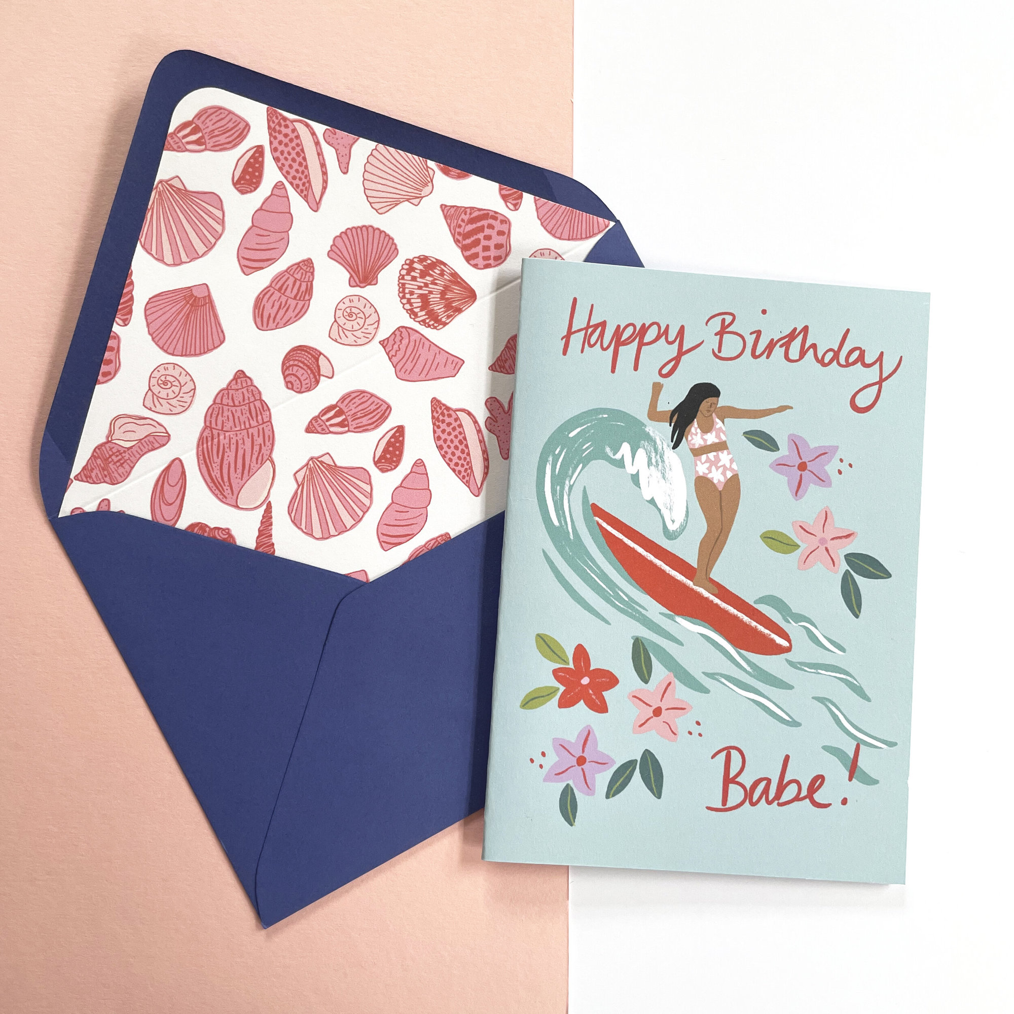 'happy Birthday Babe!'
Surfer Girl Card - Just the card, Lined Envelope
