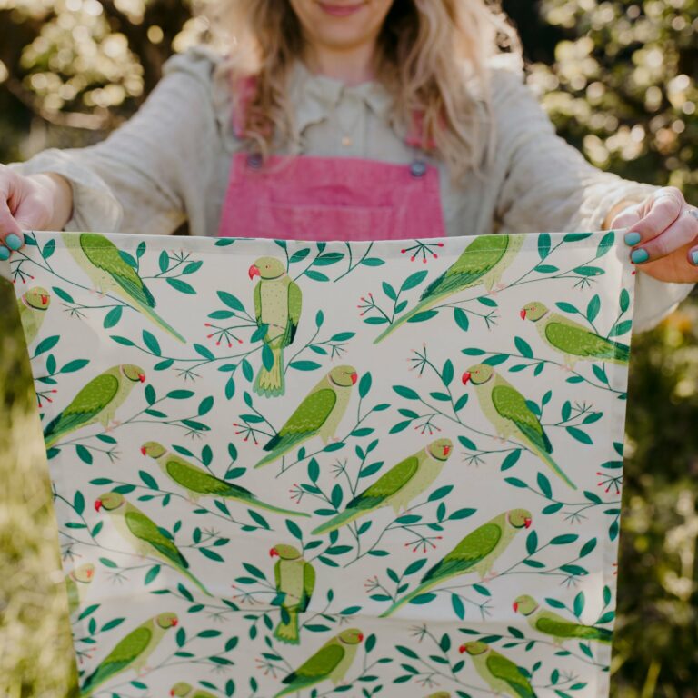 Spring Parakeets Organic Cotton Tea Towel