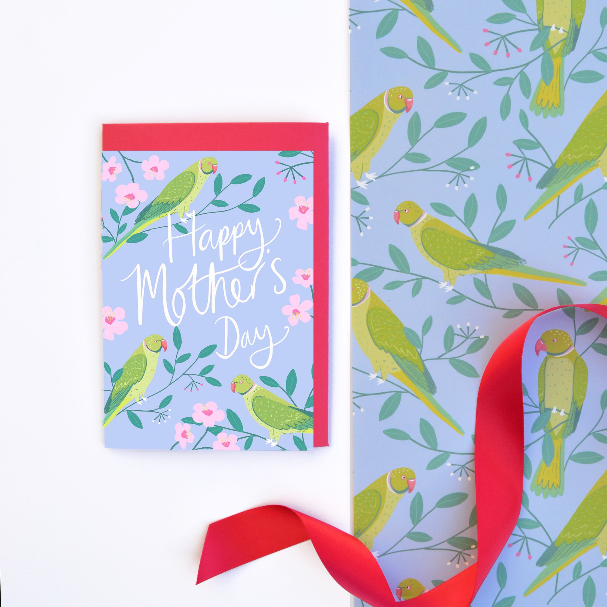 Spring Parakeets Wrapping Paper - Wrap and co-ordinating mothers day card