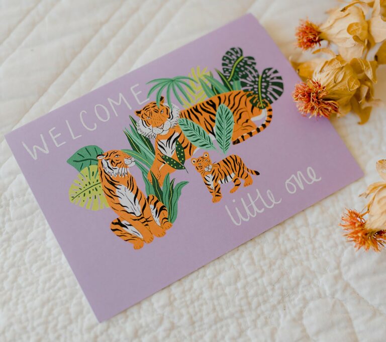 'welcome Little One' New Baby Tiger Family Card.