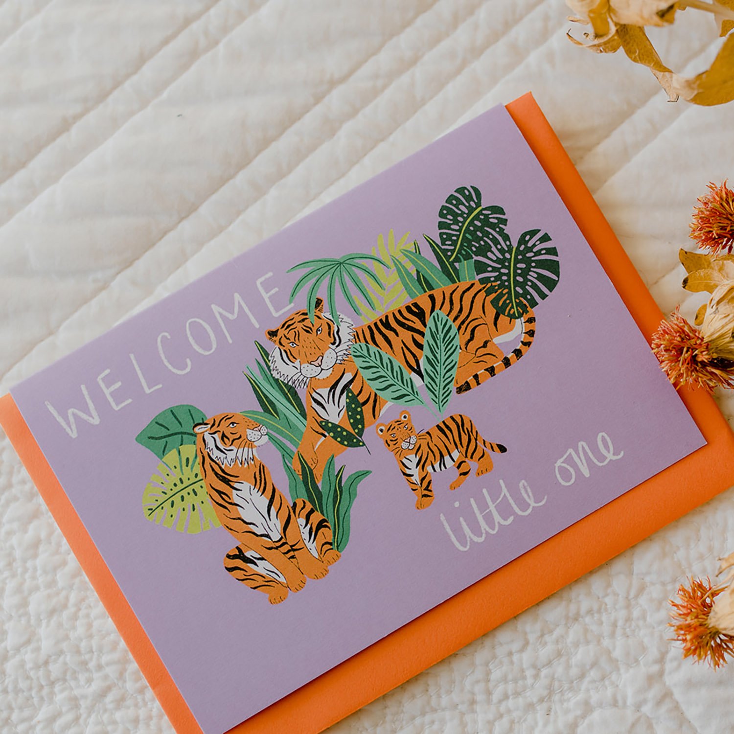 'welcome Little One' New Baby Tiger Family Card.
