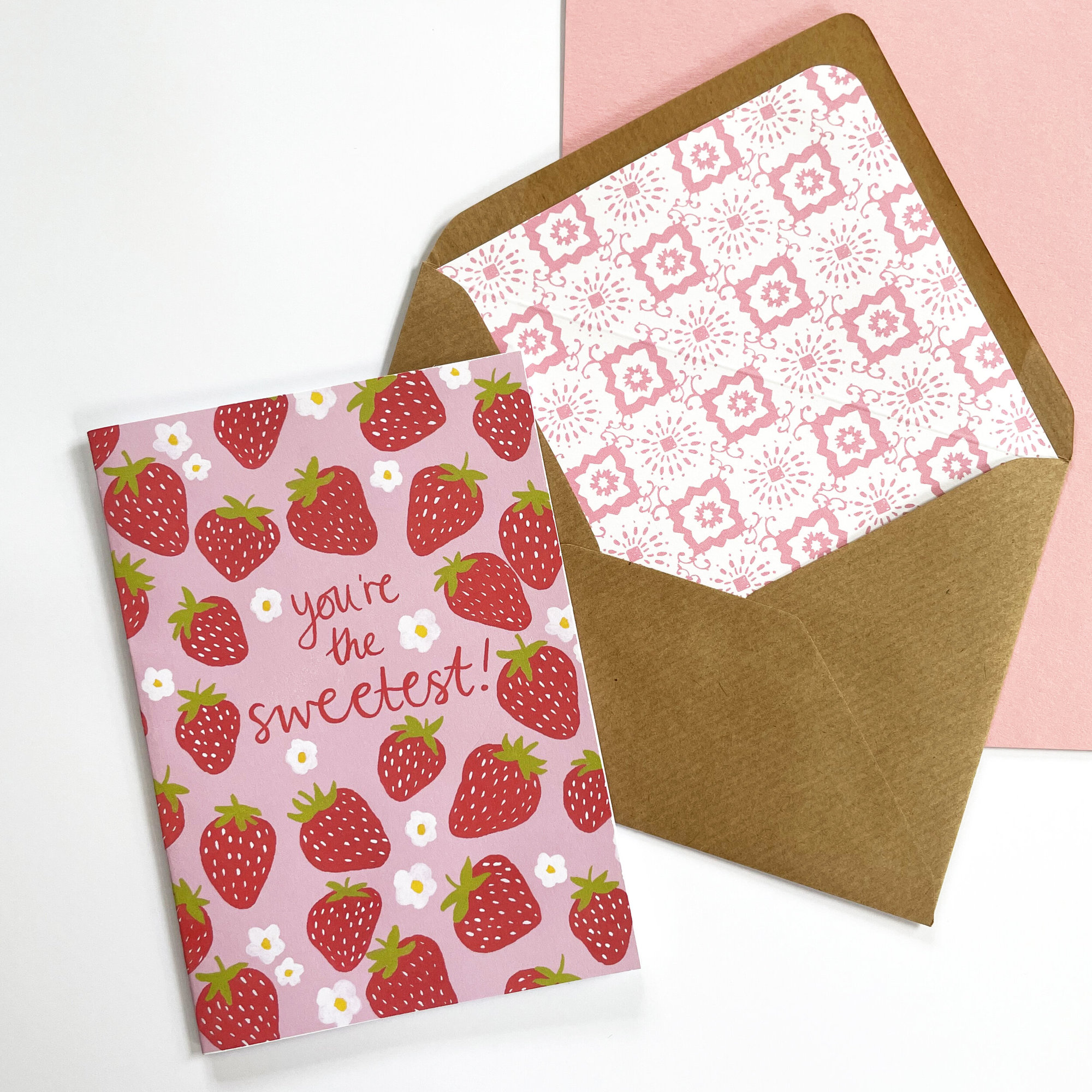 'you Are The Sweetest!' Strawberries Card - Just the card, Lined Envelope
