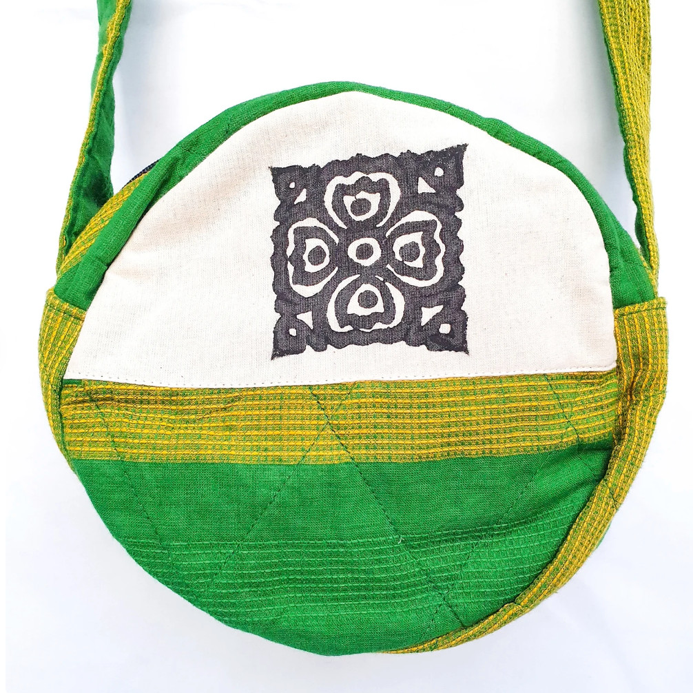 Round Sari Shoulder Bag - Lime green
