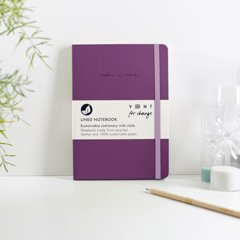 Recycled Leather A5 Lined Notebook - Deep Purple