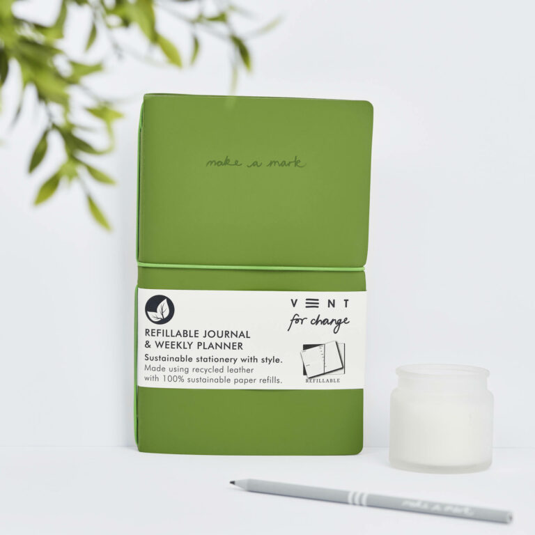 Recycled Leather Refillable Weekly Planner - Green