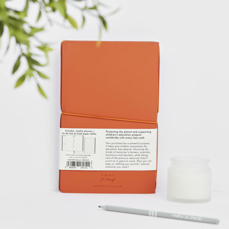 Recycled Leather Refillable Weekly Planner - Orange