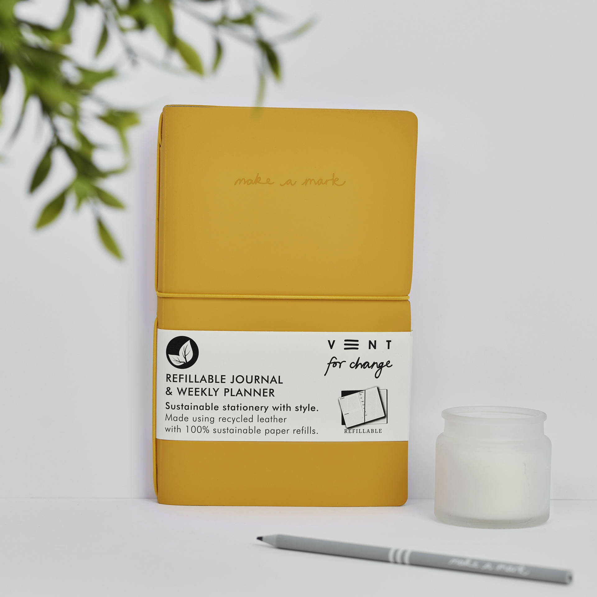 Recycled Leather Refillable Weekly Planner - Yellow