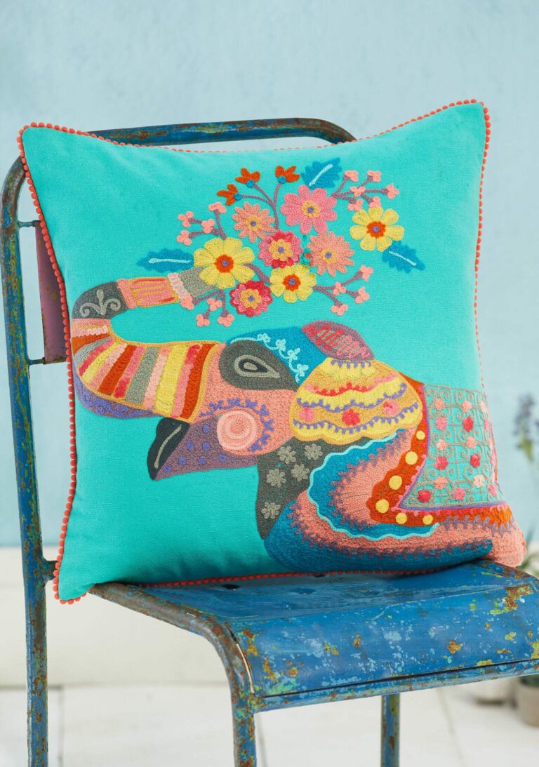 Embroidered Elephant Cushion Cover