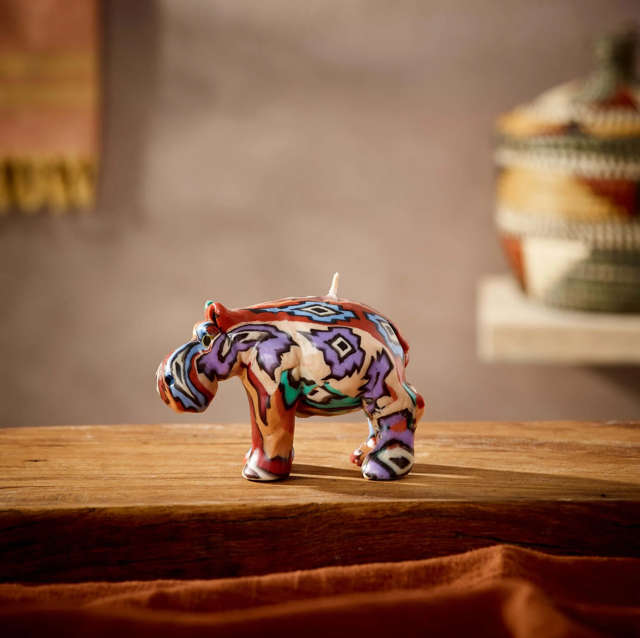 Hippo Candle - small, ethnic patterns