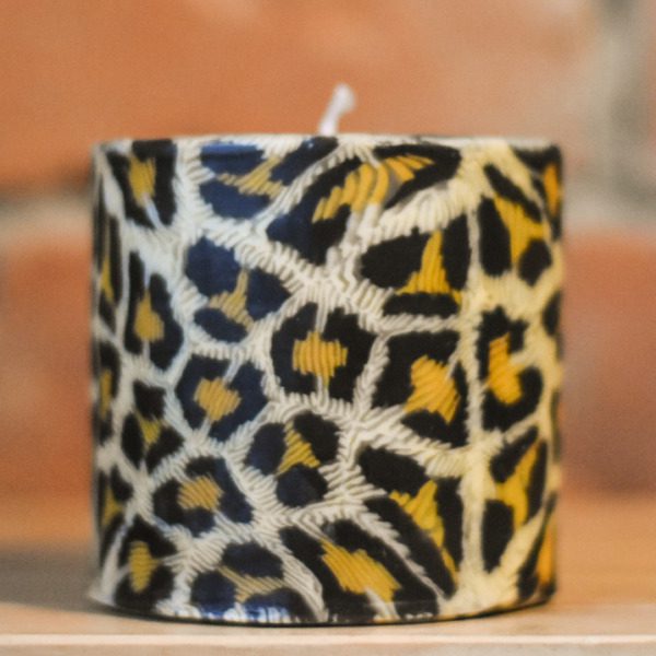 Leopard Print Candle - 9cm pillar, leopard print
