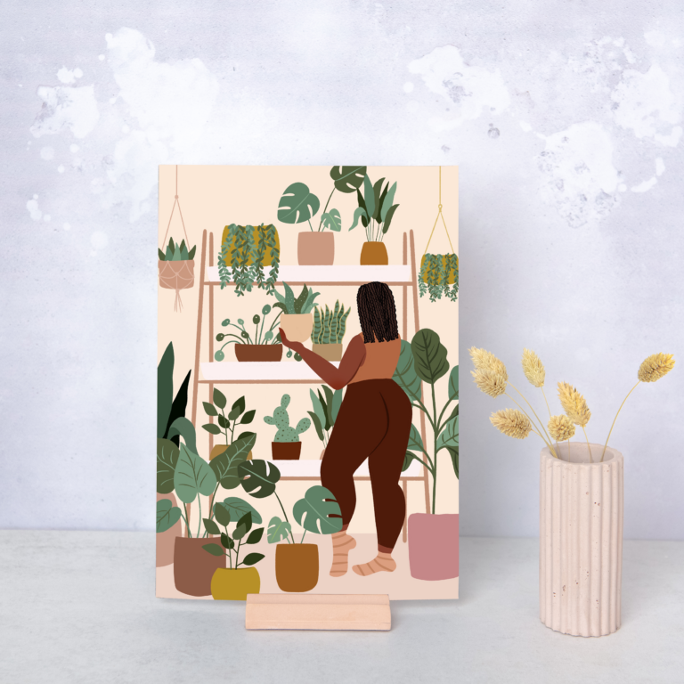 Plant Lady Shelf Greenery Neutrals A4 Wall Art Print