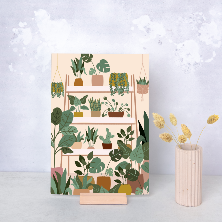 Shelf Plants Greenery Neutrals A4 Wall Art Print