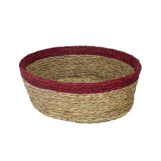 Woven Grass Bread Basket - red trim, large