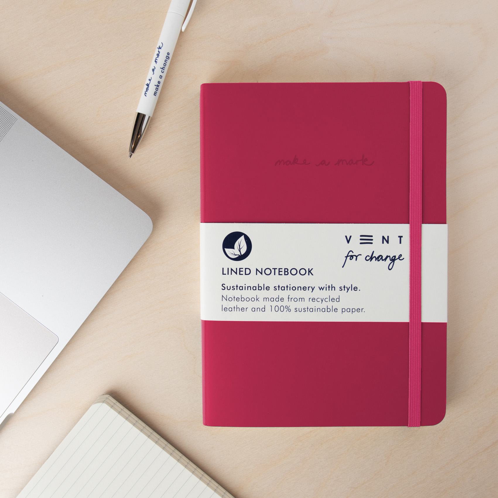 Recycled Leather A5 Lined Notebook - Pink