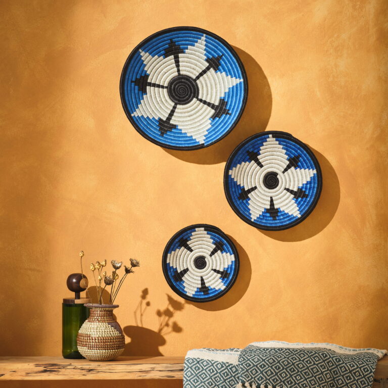 Set Of 3 - Blue Rwandan Woven Wall Bowls