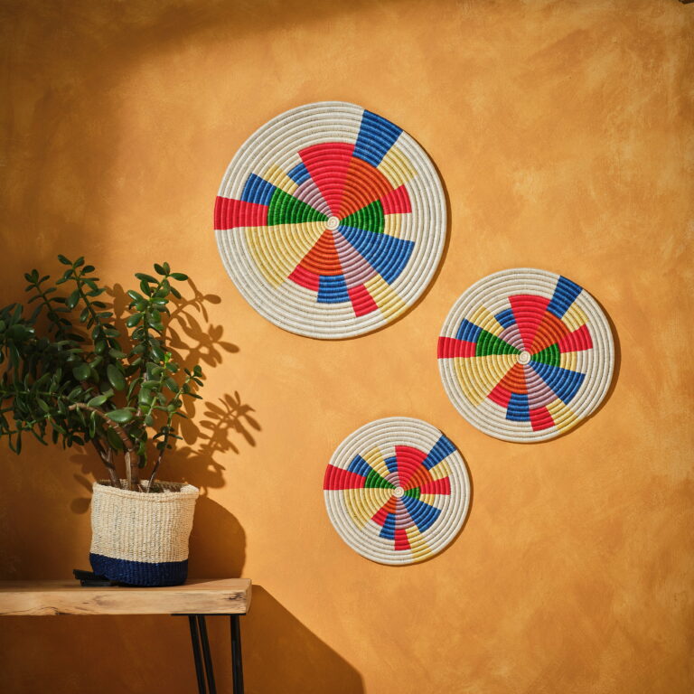 Set Of 3 - Colourful Woven Wall Discs