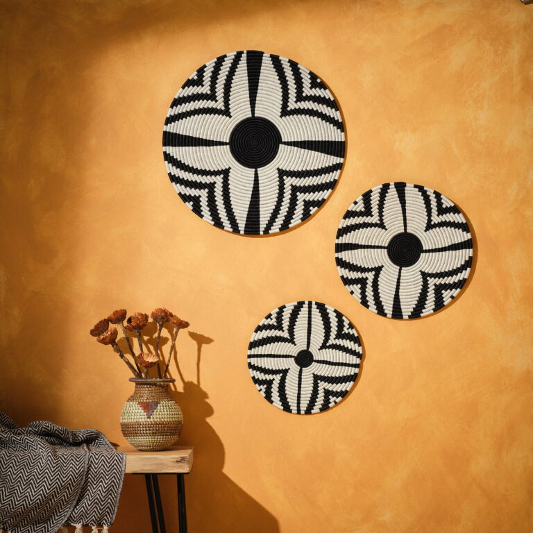 Set Of 3 - Mono Patterned Woven Wall Discs