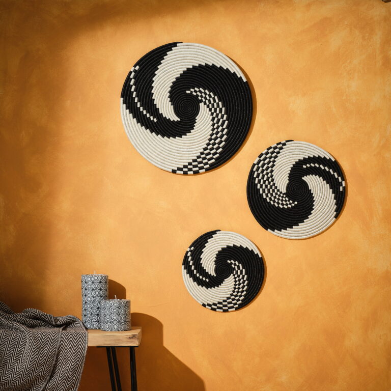 Set Of 3 - Monochrome Swirl Woven Wall Discs