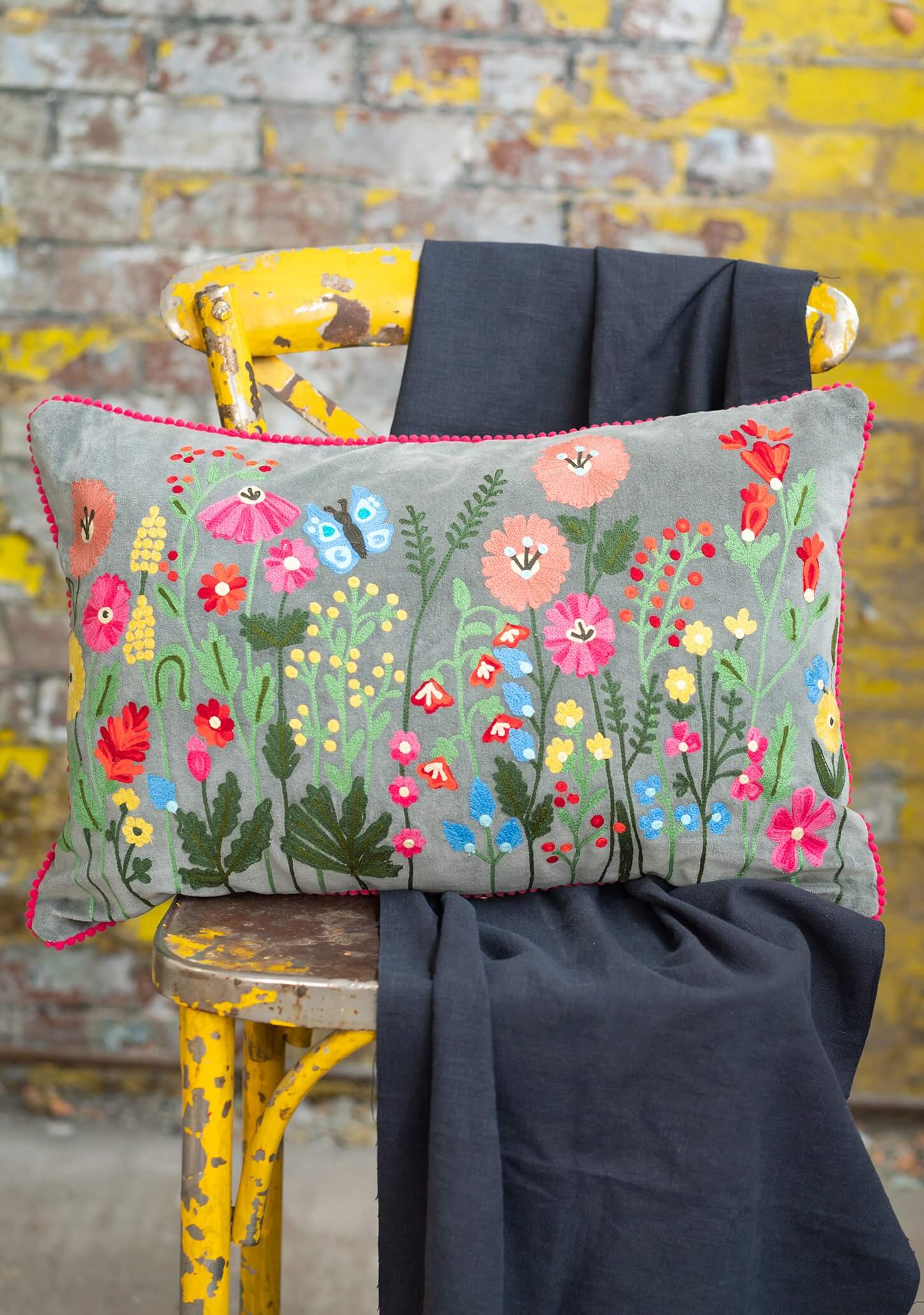 Velvet Spring Flower Cushion Covers - grey