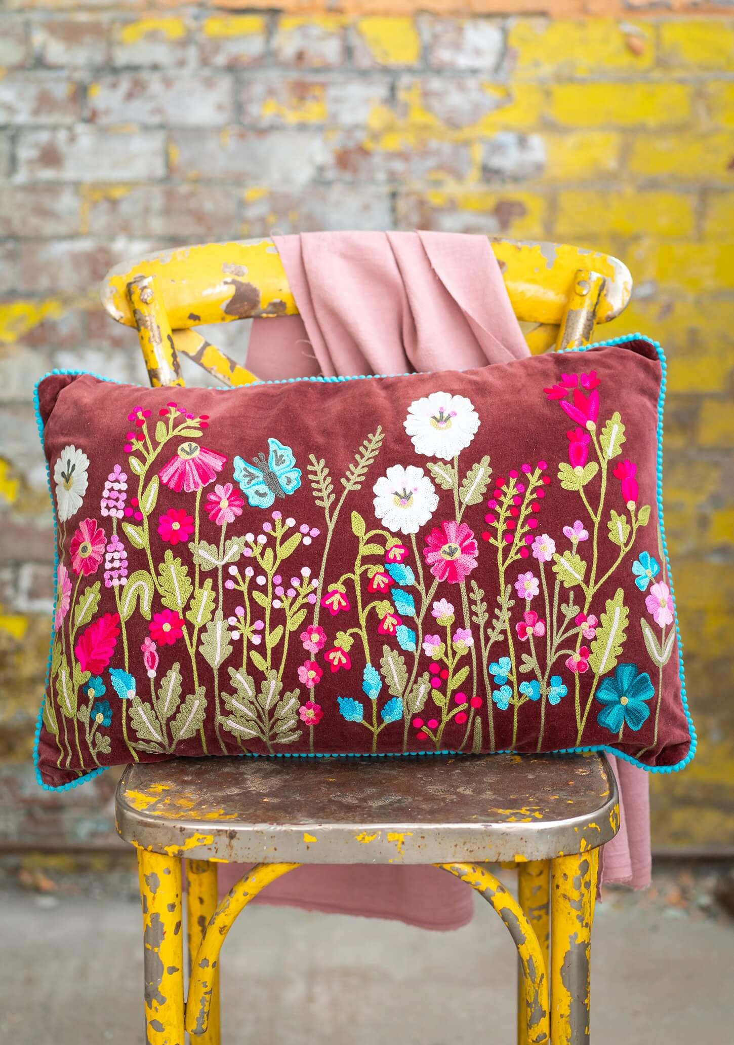 Velvet Spring Flower Cushion Covers - maroon