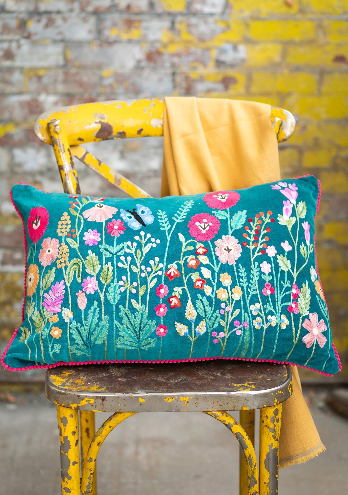 Velvet Spring Flower Cushion Covers - teal