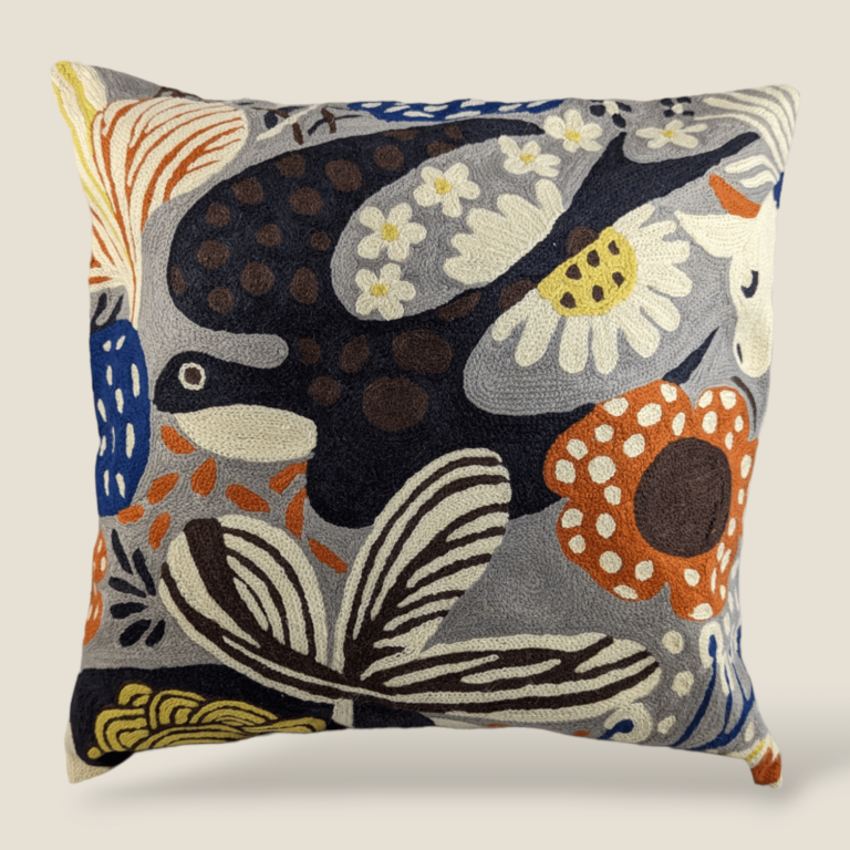 Hand Embroidered Cotton Cushion Cover - Swallow