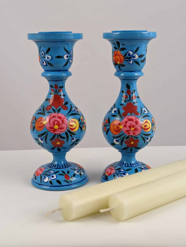 Handcrafted Wooden Candlesticks - Blue