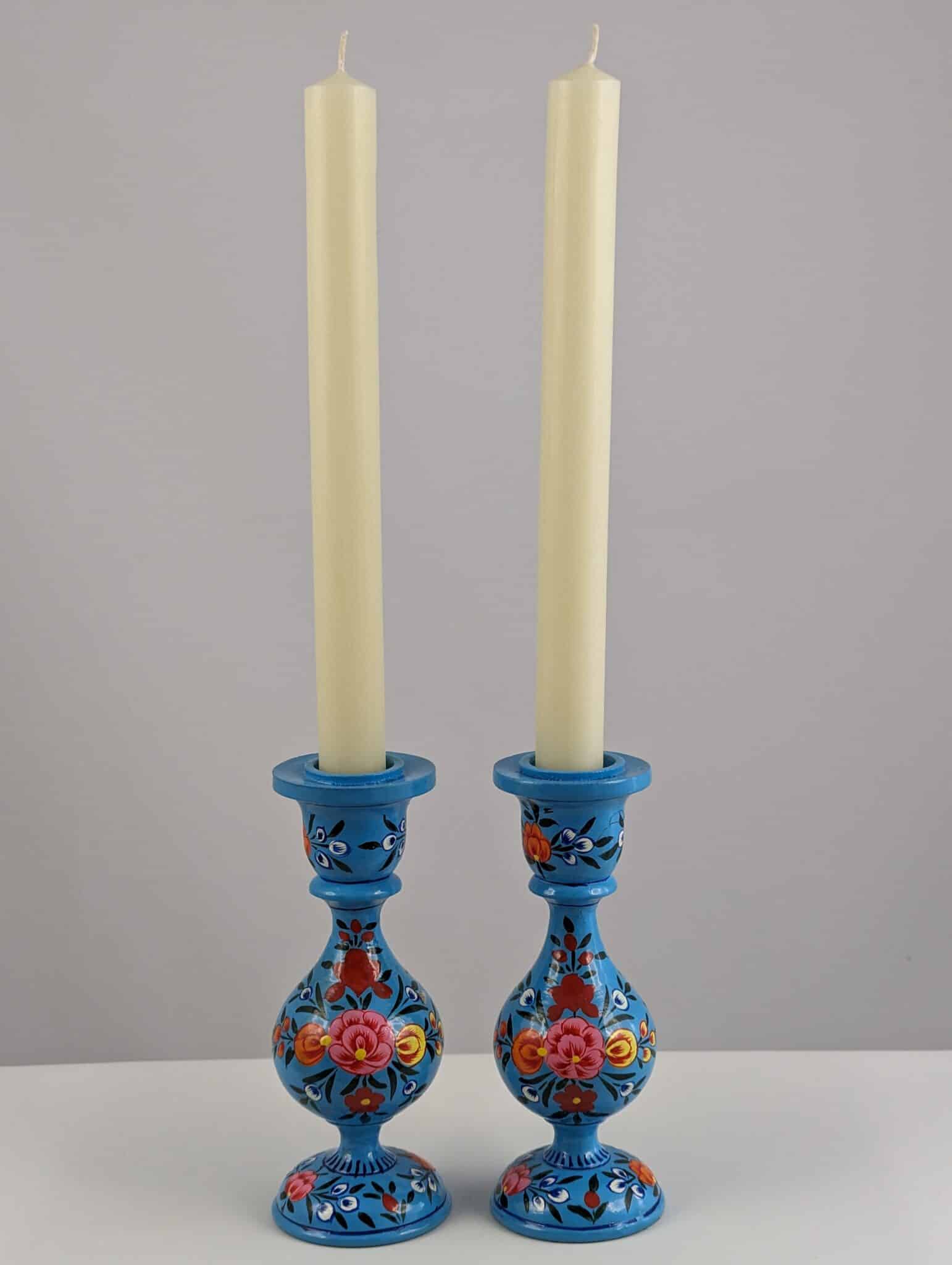 Handcrafted Wooden Candlesticks - Blue