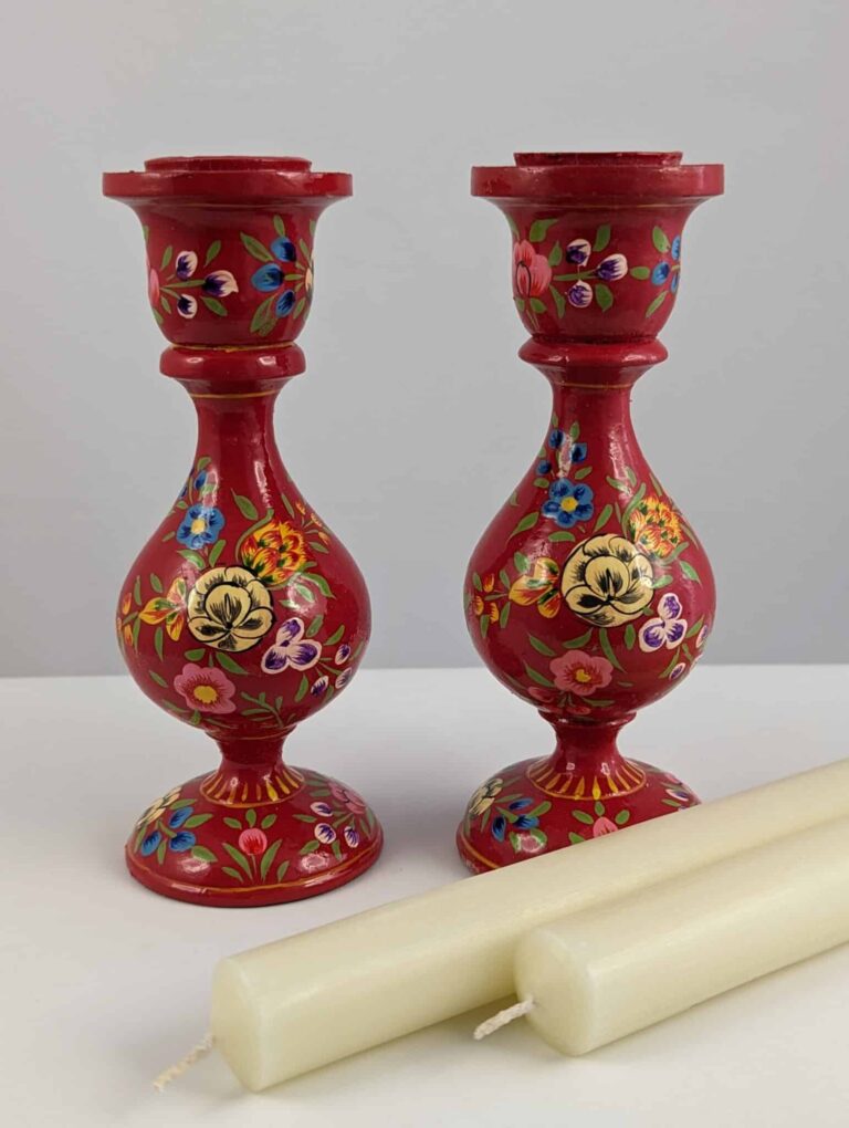 Handcrafted Wooden Candlesticks - Red