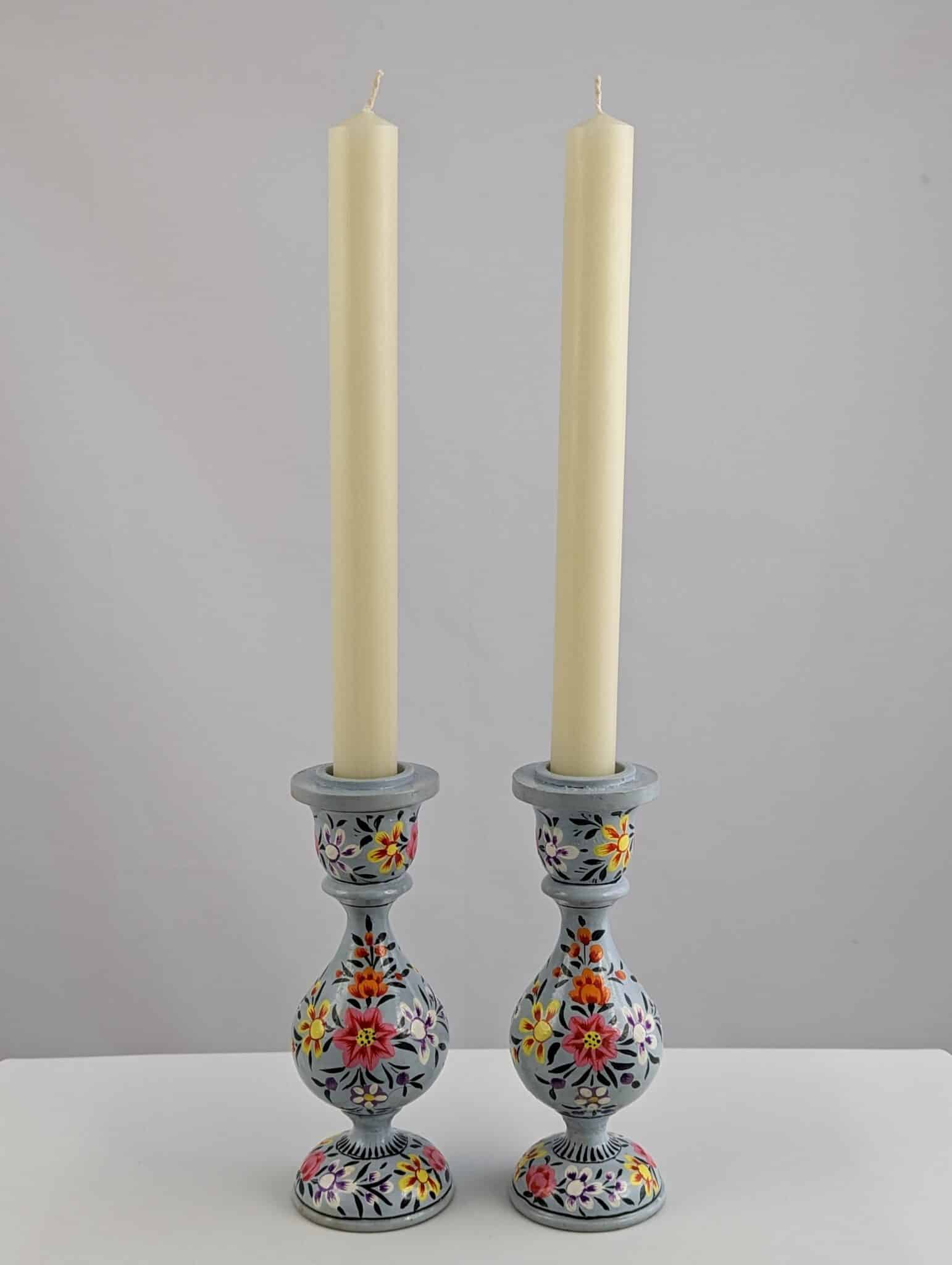 Handcrafted Wooden Candlesticks - Turquoise