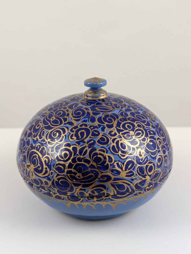 Handmade Round Trinket Box Large - Blue & Gold