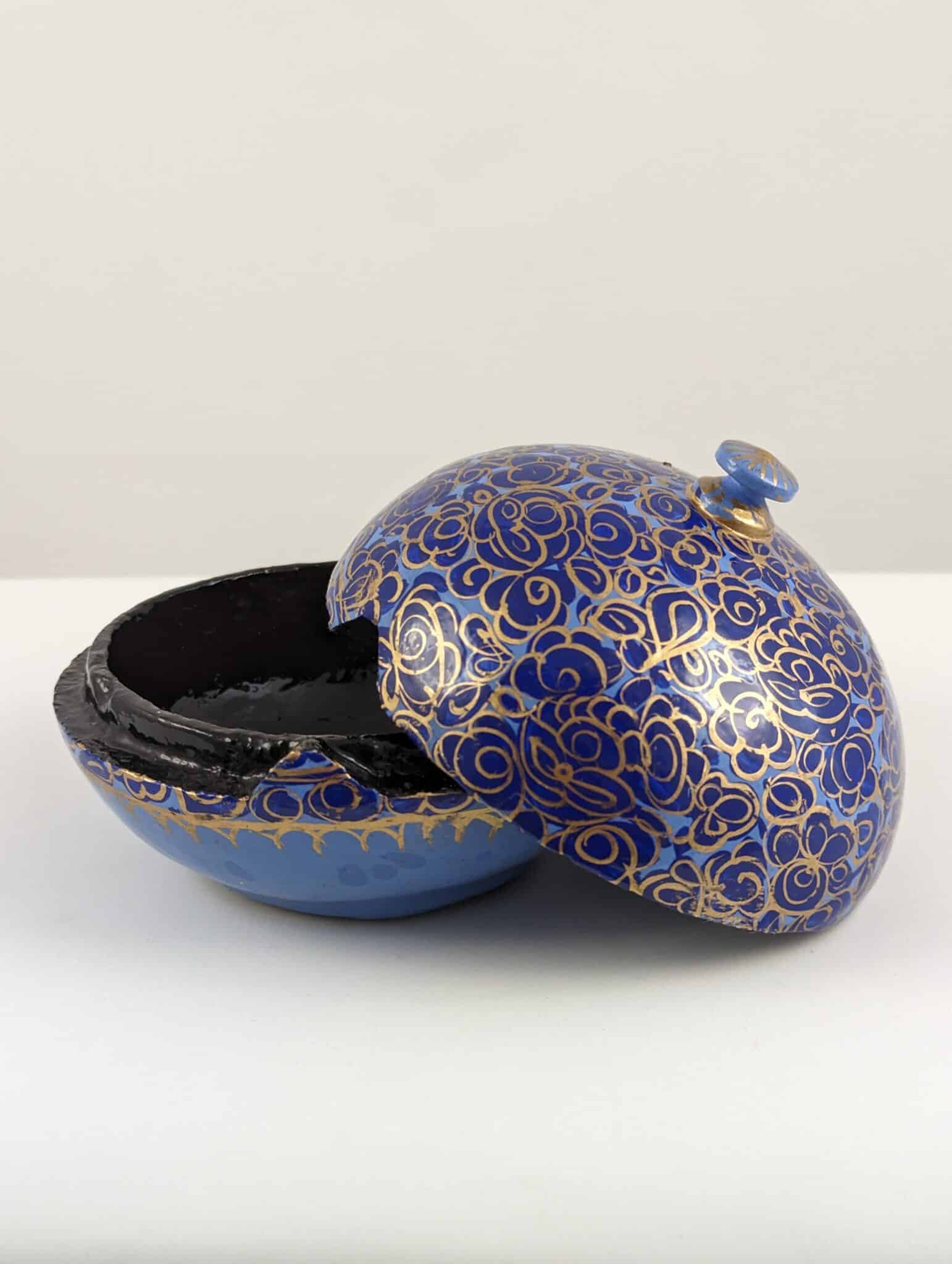 Handmade Round Trinket Box Large - Blue &amp; Gold