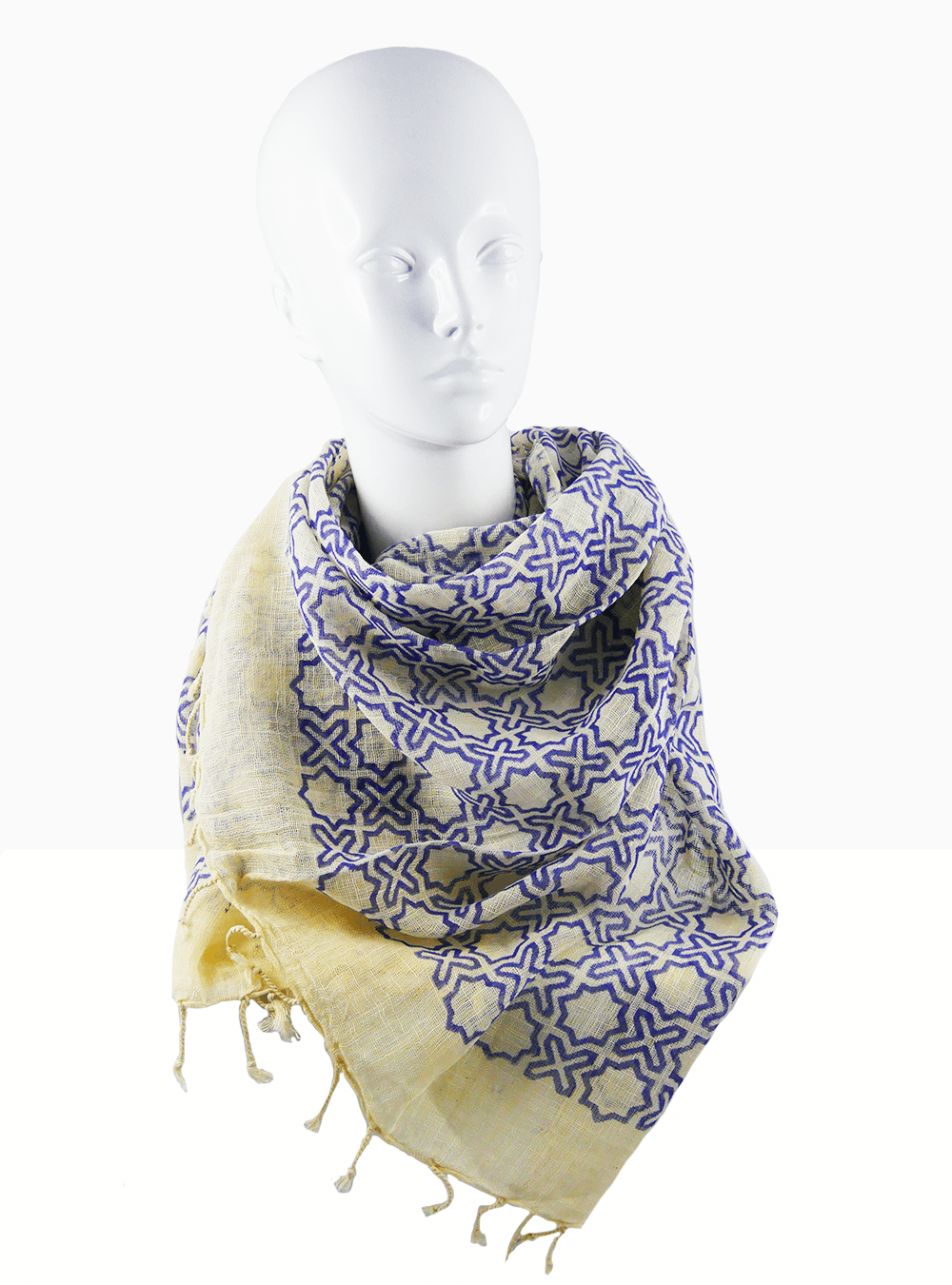 Khadi Cotton Scarves With Block Print - Multi Designs - blue jali