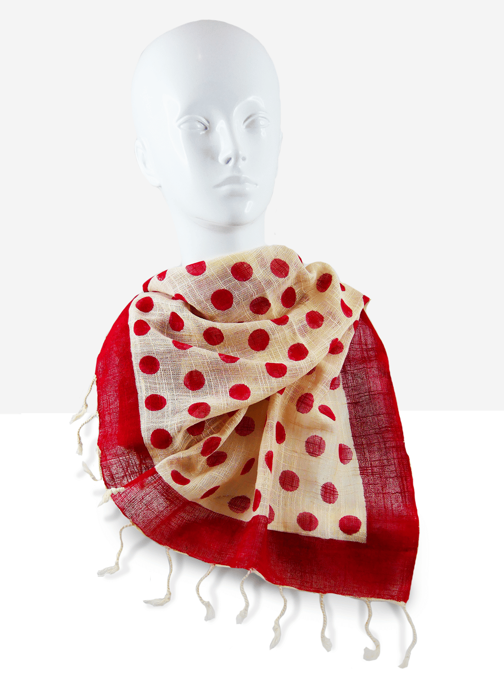 Khadi Cotton Scarves With Block Print - Multi Designs - red polka dot