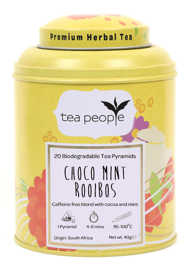 Choco Mint Rooibos - Herbal Tea Pyramids - 20 Pyramid Tin Caddy