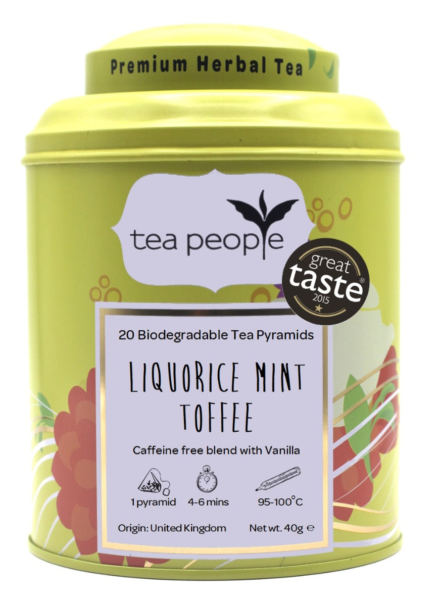Liquorice Mint Toffee - Herbal Tea Pyramids - 20 Pyramid Tin Caddy