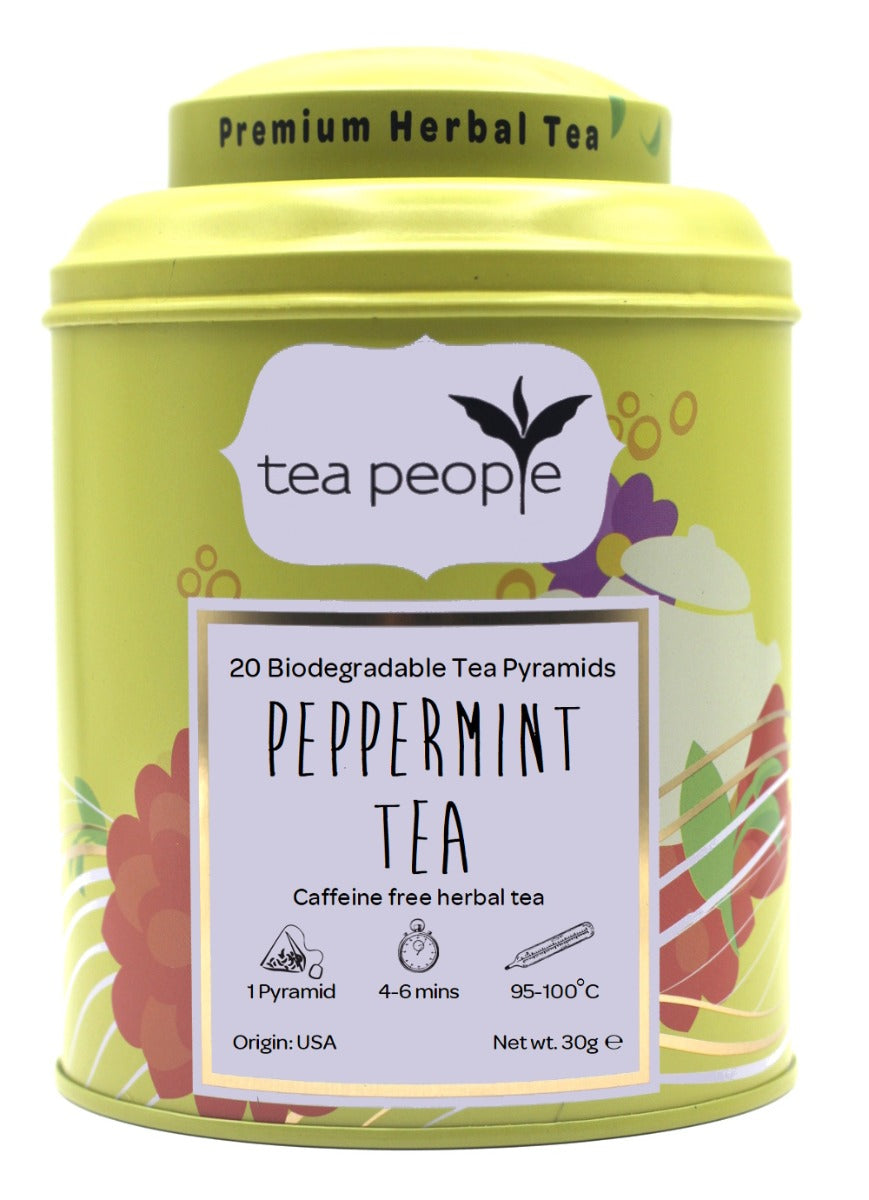 Peppermint Tea - Herbal Tea Pyramids - 20 Pyramid Tin Caddy