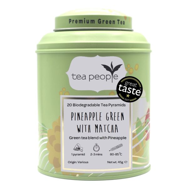 Pineapple Green With Matcha - Green Tea Pyramids - 20 Pyramid Tin Caddy