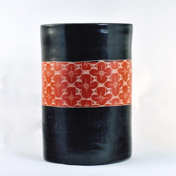 Ceramic Utensil Holders - black with red pattern