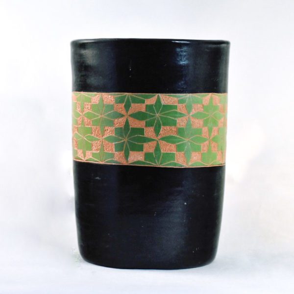 Ceramic Utensil Holders - black with green pattern