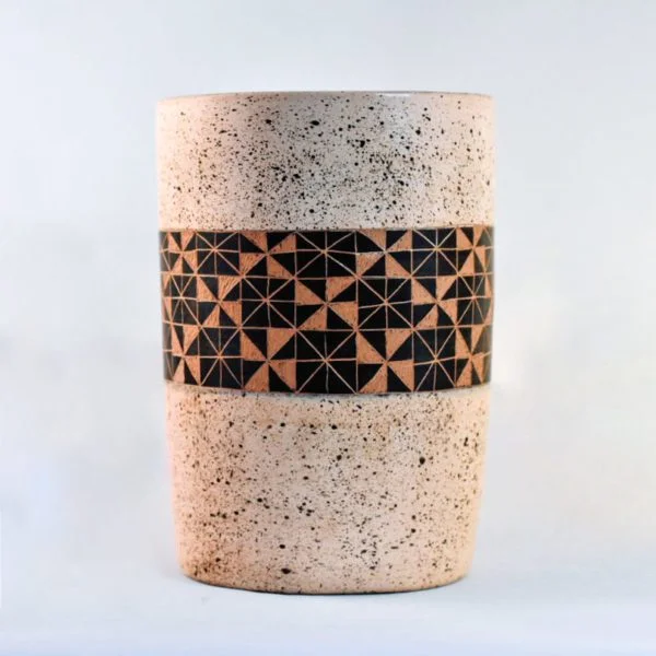 Ceramic Utensil Holders - cream with black pattern