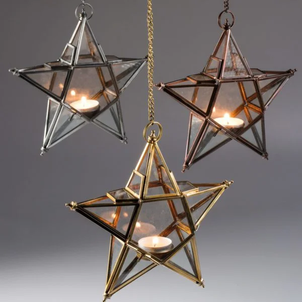 Hanging Star Tea Light Holder - gold