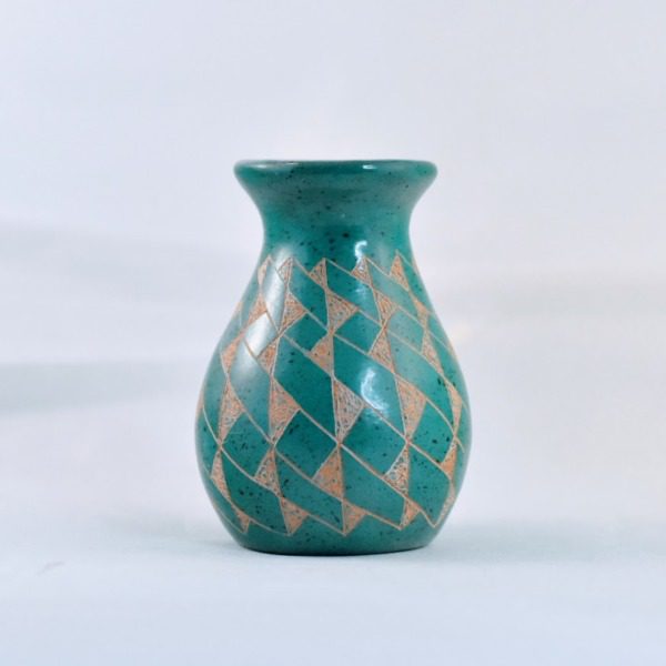 Mini Ceramic Vase - teal vase shape