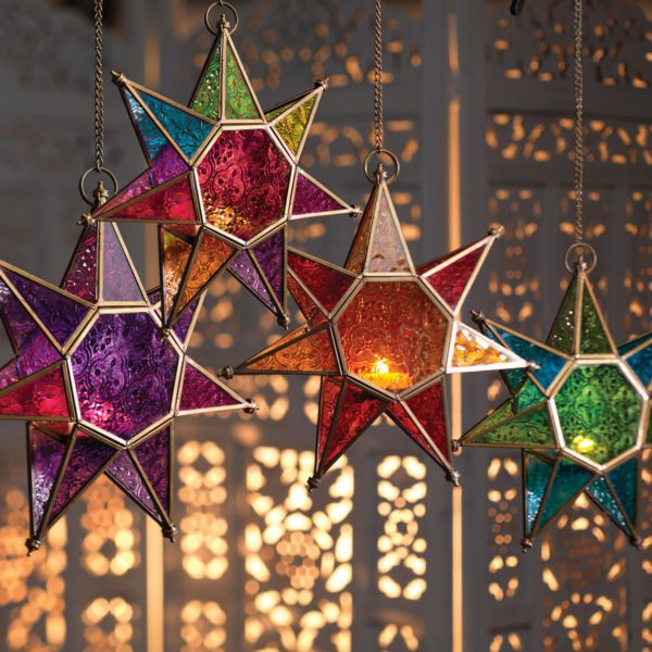 Moroccan Style Star Glass Lanterns - purples